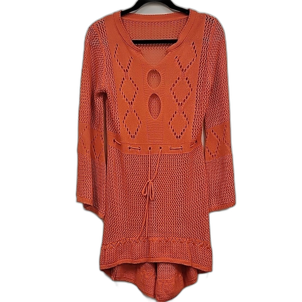 Orange Mod Whimsy Long Sleeve Knit Dress